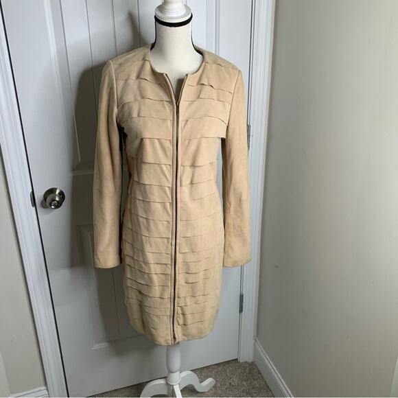 Doncaster tan long line suede leather zip up jacket size 6 quiet luxury - Picture 1 of 6